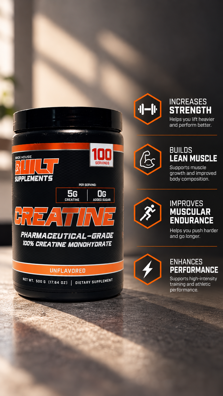 100% Pure Creatine Monohydrate – Pharmaceutical Grade, 100 Servings